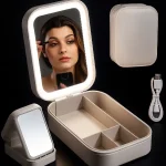 מראת איפור LED מתקפלת לנסיעות – תאורה חכמה ומגדלת (קומפקטית וניידת) 1