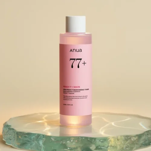 טונר Anua Peach 77 עם ניאצין — פילינג עדין וזוהר ורוד