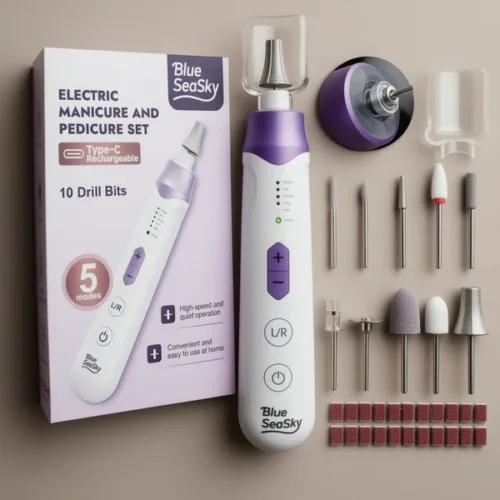 מכשיר שיוף ציפורניים אלחוטי 10 ב-1 עם תאורת LED היקפית