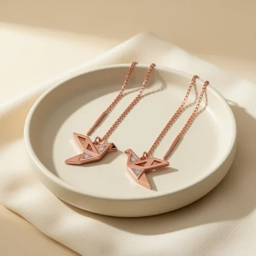 עגילים תלויים Origami Paper Crane — כסף סטרלינג 925