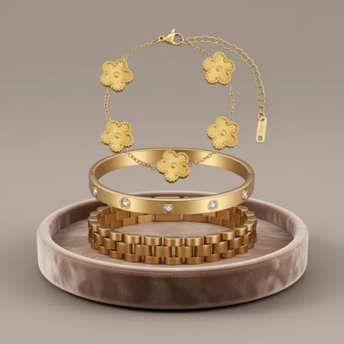 צמידים Stackable Four Leaf — ציפוי זהב 18K