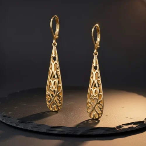 עגילים תלויים Long Filigree Teardrop — פליז