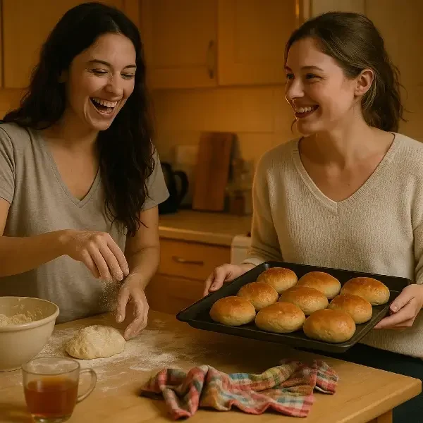 הפעם הראשונה שאפינו לחמניות